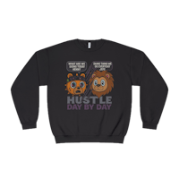 a black sweatshirt that says hustle day by day